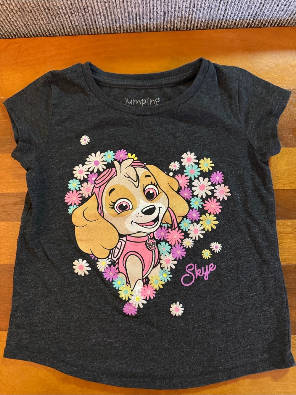 jumping beans Dark Gray Tee with Pink Skye Floral Heart Graphic